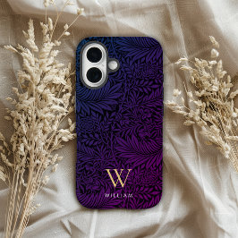 Boho Purple Floral Gold Monogram Name iPhone 16 Hoesje