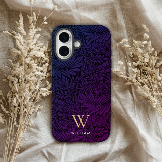 Boho Purple Floral Gold Monogram Name Case-Mate iPhone Case