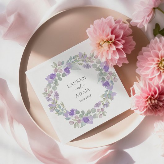 Boho Purple Floral Wreath Wedding Servet
