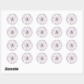Boho Purple Flowers Monogram Round Envelope Seal Ronde Sticker (Vel)