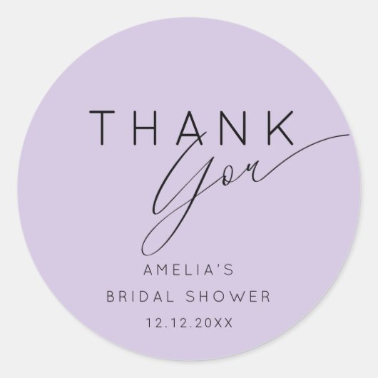 Boho Purple Lavender Thank You Bridal Shower  Ronde Sticker (Voorkant)