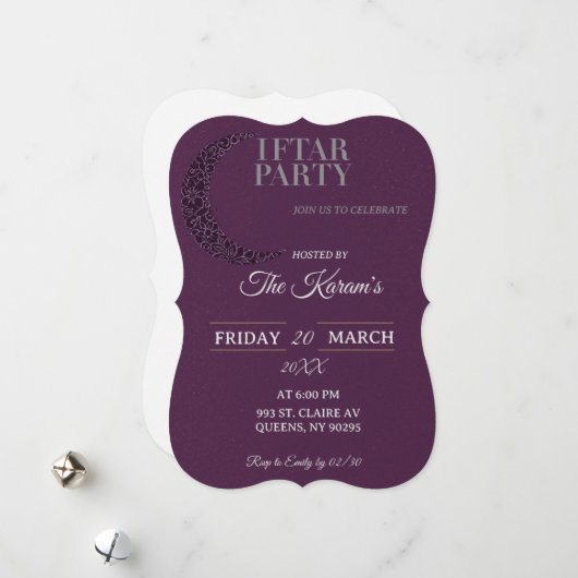 Boho Purple Minimalist Mosque Ramadan Iftar Party  Feestdagenkaart (Voorkant / Achterkant in situ)