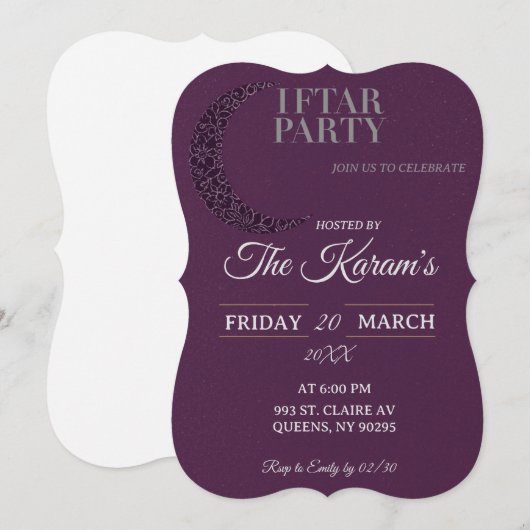 Boho Purple Minimalist Mosque Ramadan Iftar Party  Kaart (Voorkant / Achterkant)