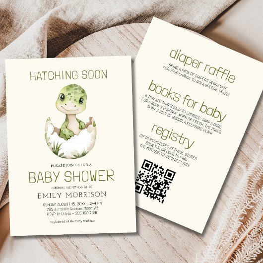 Boho QR Code Dinosaurus Uitkomen Snel Baby shower Kaart