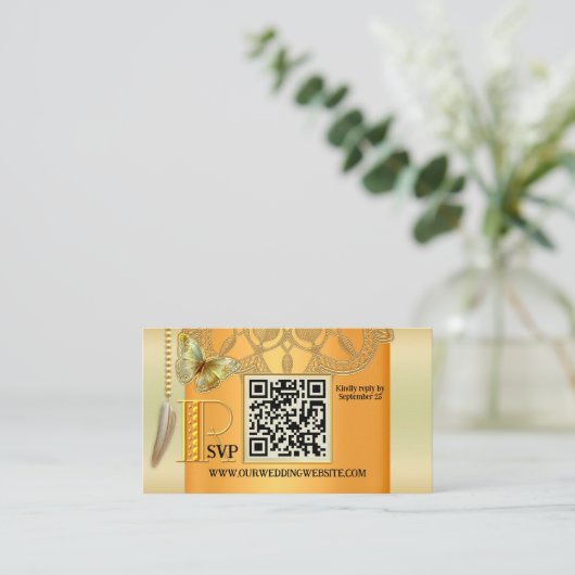 Boho QR Code Dreamweaver Wedding Enclosure Kaart (Staand voorkant)