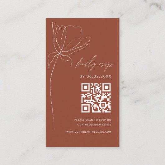 Boho QR Code Minimalistische RSVP Bruiloft Website Informatiekaartje (Voorkant)