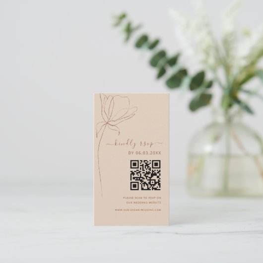 Boho QR Code Minimalistische RSVP Bruiloft Website Informatiekaartje (Staand voorkant)