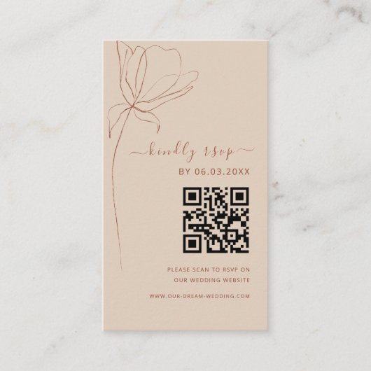 Boho QR Code Minimalistische RSVP Bruiloft Website Informatiekaartje (Voorkant)