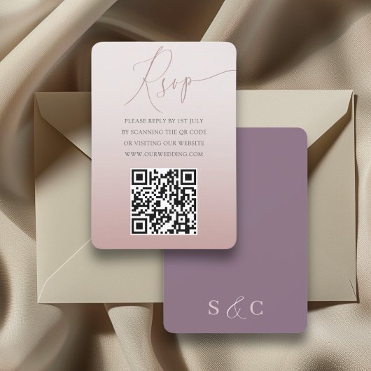 Boho QR Code Roos Goud Eenvoudige RSVP Wedding Kaartje