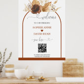 Boho QR-code terracotta boog trouw welkom bord Poster (Keuken)