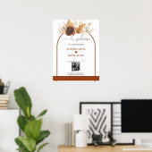 Boho QR-code terracotta boog trouw welkom bord Poster (Thuiskantoor)