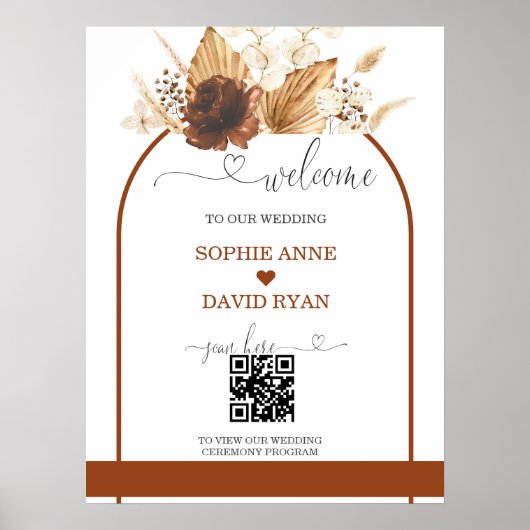 Boho QR-code terracotta boog trouw welkom bord Poster (Voorkant)