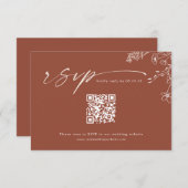Boho Qr Code Terracotta Burnt Orange Wedding RSVP Kaartje (Voorkant / Achterkant)