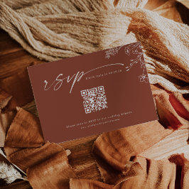 Boho Qr Code Terracotta Gebrande Oranje Bruiloft RSVP Kaartje