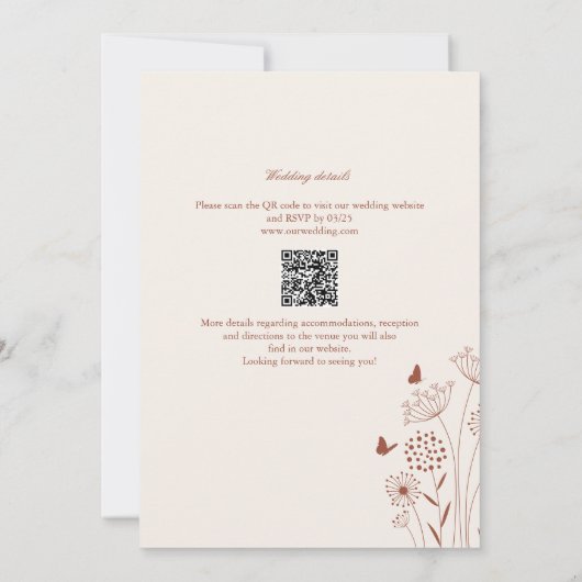 Boho QR Code Terracotta Wildflower Wedding 2 in 1 Kaart (Achterkant)
