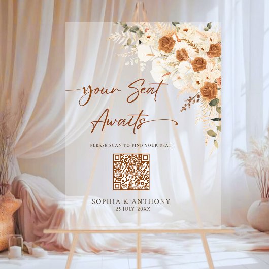 Boho QR Code Trouwstoel Grafiek Acryl Teken Acryl Bord