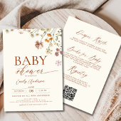 Boho QR Code Wildflower Alles in één Baby shower Kaart
