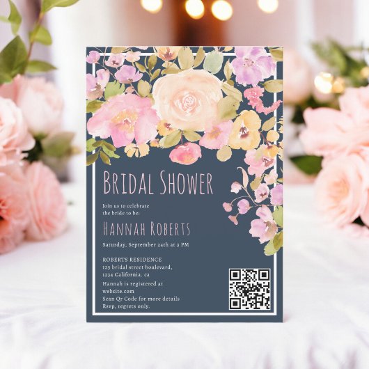 Boho QR Pastel Roze perzik Bloemen Vrijgezellenfee Kaart