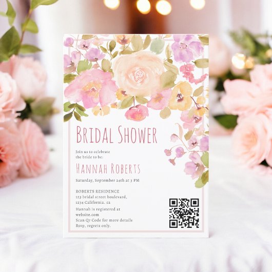 Boho QR Pastel Roze perzik Bloemen Vrijgezellenfee Kaart