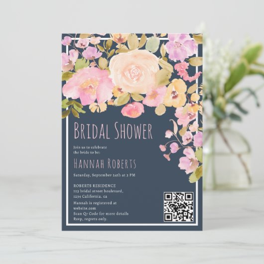 Boho QR Pastel Roze perzik Bloemen Vrijgezellenfee Kaart (Staand voorkant)