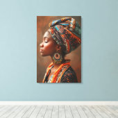 Boho Queen: Afrikaanse dame in traditionele sjaalm Canvas Afdruk (Insitu (Houten vloer))
