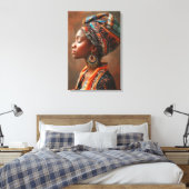 Boho Queen: Afrikaanse dame in traditionele sjaalm Canvas Afdruk (Insitu (Slaapkamer))