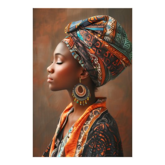 Boho Queen: Afrikaanse dame in traditionele sjaalm Foto Afdruk (Voorkant)