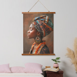 Boho Queen: Afrikaanse dame in traditionele sjaalm Hangend Wandkleed