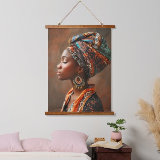 Boho Queen: Afrikaanse dame in traditionele sjaalm Hangend Wandkleed (Slaapkamer)