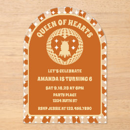 Boho Queen of Hearts verjaardagsfeest boog Acryl Uitnodigingen