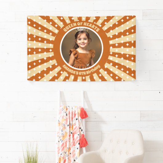 Boho Queen of Hearts Verjaardagsfeest Foto Spandoek (Insitu)
