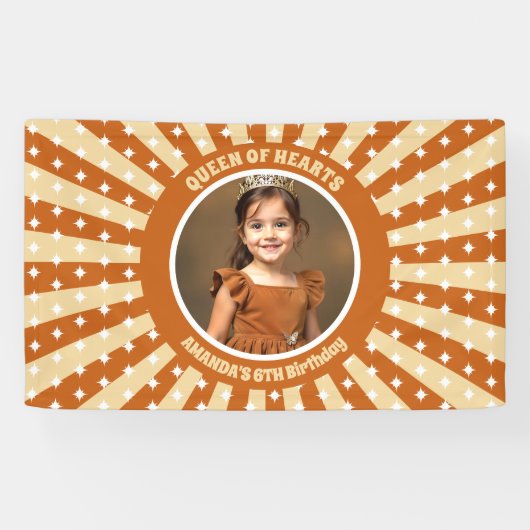 Boho Queen of Hearts Verjaardagsfeest Foto Spandoek (Horizontaal)