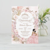 Boho Quinceanera Blush Pink Gedroogde Floral Kaart (Staand voorkant)