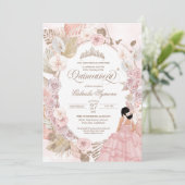 Boho Quinceanera Blush Pink Gedroogde Floral Kaart (Staand voorkant)