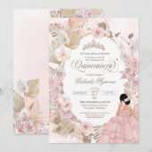 Boho Quinceanera Blush Pink Gedroogde Floral Kaart (Voorkant / Achterkant)