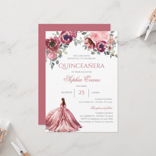 Boho Quinceanera Kaart (Voorkant / Achterkant in situ)