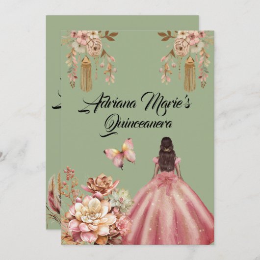 Boho Quinceanera Kaart (Voorkant / Achterkant)