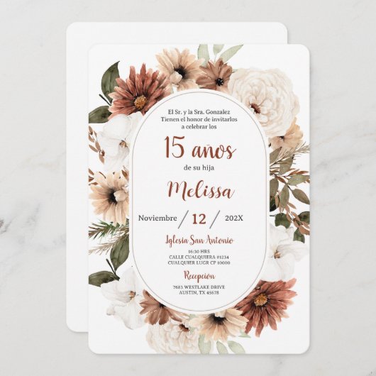 Boho Quinceañera Kaart (Voorkant / Achterkant)