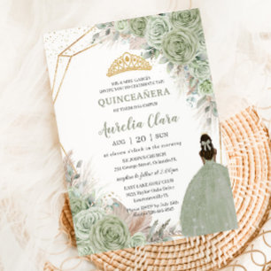 Boho Quinceanera Sage Groen Bloemen Pampa's Gras Kaart