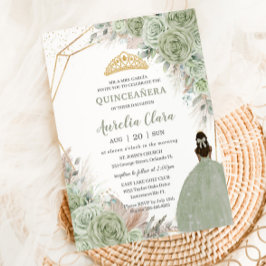 Boho Quinceanera Sage Groen Bloemen Pampa's Gras Kaart