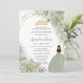 Boho Quinceanera Sage Groen Bloemen Pampa's Gras Kaart (Staand voorkant)