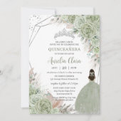 Boho Quinceañera Sage Groen Bloemen Pampas Grass Kaart (Voorkant)