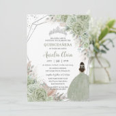 Boho Quinceañera Sage Groen Bloemen Pampas Grass Kaart (Staand voorkant)