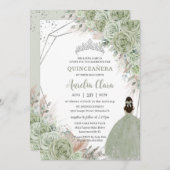 Boho Quinceañera Sage Groen Bloemen Pampas Grass Kaart (Voorkant / Achterkant)