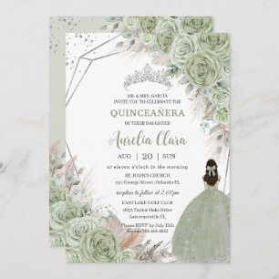 Boho Quinceañera Sage Groen Bloemen Pampas Grass Kaart