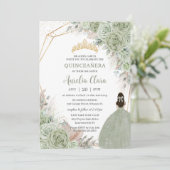 Boho Quinceañera Sage Groen Bloemen Pampas Grass Kaart (Staand voorkant)