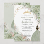Boho Quinceañera Sage Groen Bloemen Pampas Grass Kaart (Voorkant / Achterkant)