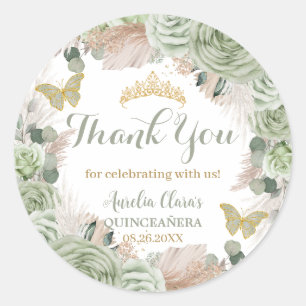 Boho Quinceañera Sage Groen Bloemen Pampas Grass Ronde Sticker