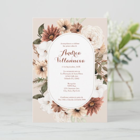 Boho quinceañera uitnodiging (Staand voorkant)