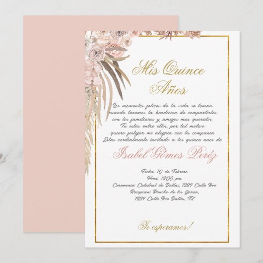 Boho Quinceanera uitnodiging (Voorkant / Achterkant)